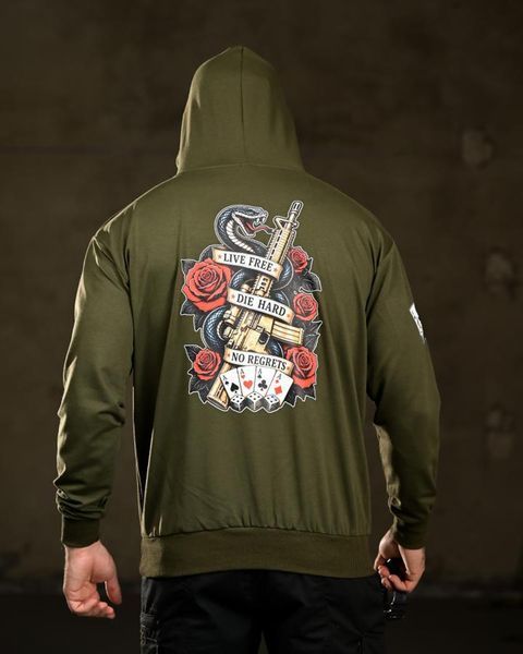 Худі Trenash з принтом Live Free Die Hard No Regrets олива розмір M buy97153frs-M фото