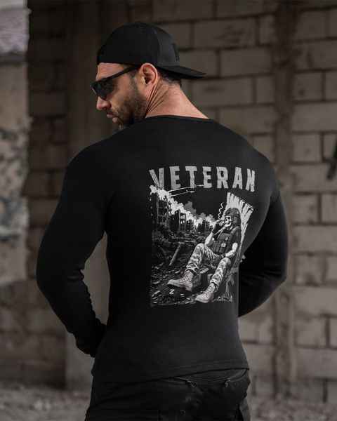 Лонгслів на флісі з принтом Veteran чорний розмір M buy97357frs-M фото