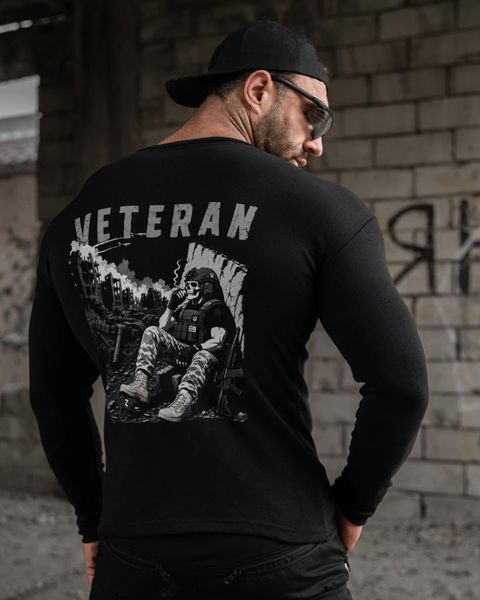 Лонгслів на флісі з принтом Veteran чорний розмір M buy97357frs-M фото