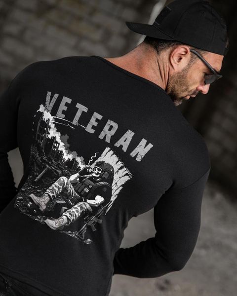 Лонгслів на флісі з принтом Veteran чорний розмір M buy97357frs-M фото