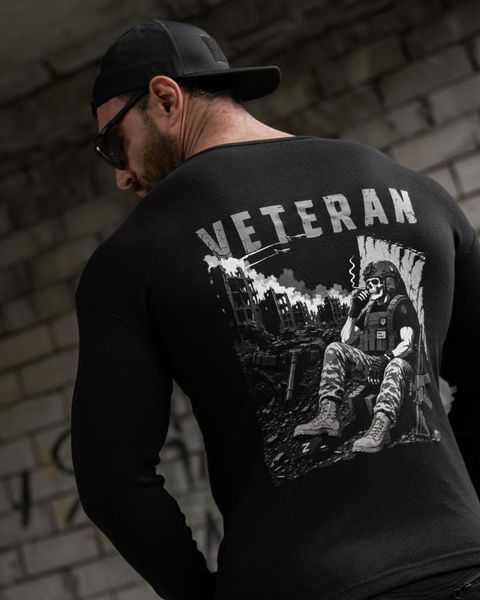 Лонгслів на флісі з принтом Veteran чорний розмір M buy97357frs-M фото