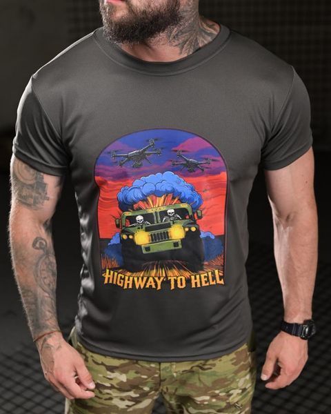 Футболка Born Of War Coolmax з принтом Highway to Hell сіра розмір S buy96907frs-S фото