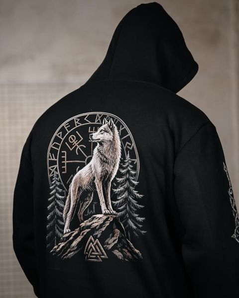 Худі Genesis на флісі з принтом Вовк чорне розмір M buy97627frs-M фото