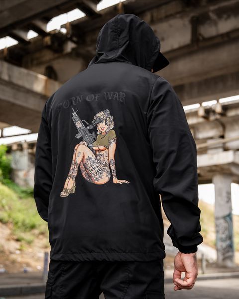 Вітровка Born of War з принтом Girl чорна розмір S buy97053frs-S фото