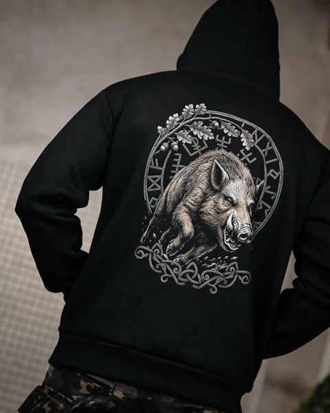 Худі Genesis на флісі з принтом Кабан чорне розмір M buy97626frs-M фото