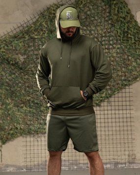 Комплект 4в1 з принтом Veteran Худі та Футболка + Шорти і Бейсболка олива розмір M buy96984frs-M фото
