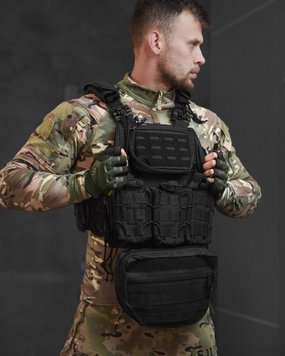 Плитоноска Single Sword Cordura 1000D з напашником і підсумками чорна buy88341frs фото