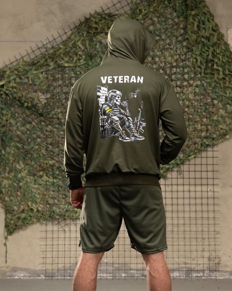 Комплект 4в1 з принтом Veteran Худі та Футболка + Шорти і Бейсболка олива розмір M buy96984frs-M фото
