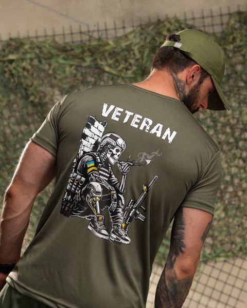 Комплект 4в1 з принтом Veteran Худі та Футболка + Шорти і Бейсболка олива розмір M buy96984frs-M фото