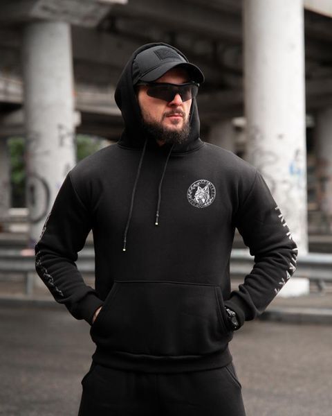 Спортивний Костюм на флісі з принтом Вовк Худі + Штани чорний розмір M buy97823-M фото