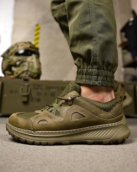 Шкіряні Кросівки Frog з сітчастими вставками олива розмір 40 buy95585frs-40 фото