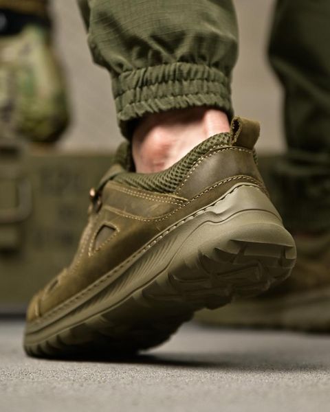 Шкіряні Кросівки Frog з сітчастими вставками олива розмір 40 buy95585frs-40 фото