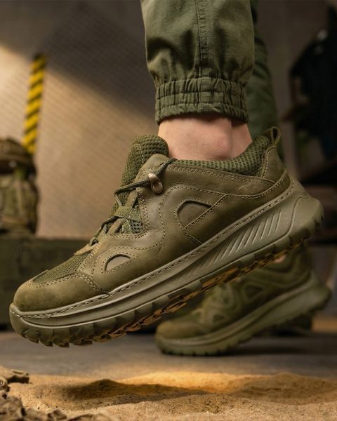 Шкіряні Кросівки Frog з сітчастими вставками олива розмір 40 buy95585frs-40 фото
