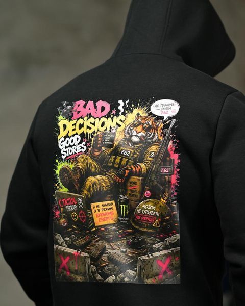 Худі 7.62 Tactical на флісі з принтом Bad Decision чорне розмір S buy97801-S фото