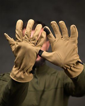 Тактичні Рукавиці Giperrt SoftShell на флісі койот розмір M buy97468frs-M фото