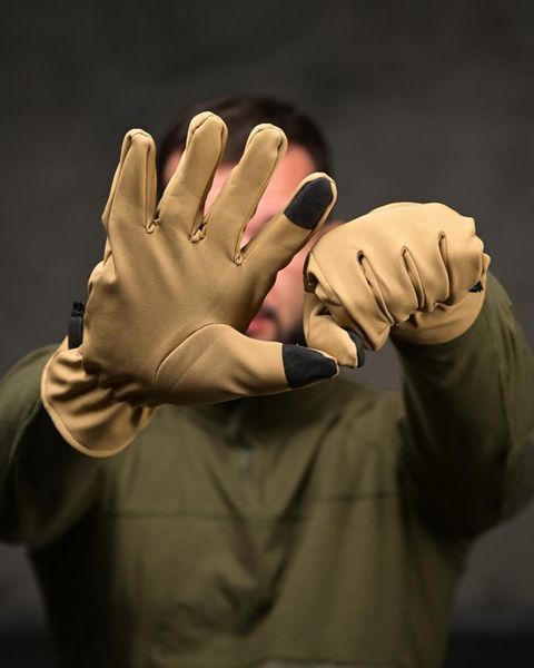 Тактичні Рукавиці Giperrt SoftShell на флісі койот розмір M buy97468frs-M фото