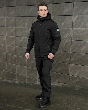 Костюм Pobedov Куртка Motive Зима B2 з капюшоном та Штани-Карго Static + ПОДАРУНОК Шеврон прапор України чорний розмір S pob3063ba+1362bafrs-S фото