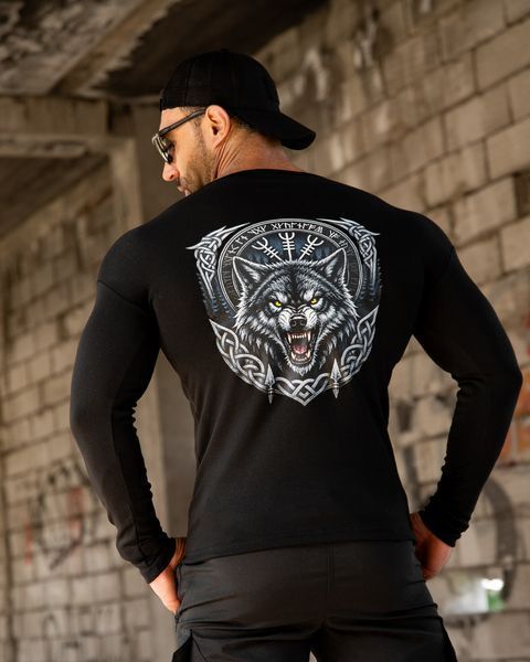 Лонгслів на флісі з принтом Wolf чорний розмір M buy97323frs-M фото
