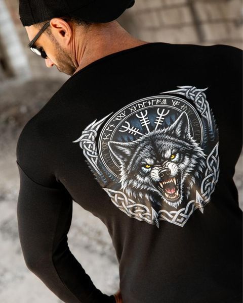 Лонгслів на флісі з принтом Wolf чорний розмір M buy97323frs-M фото