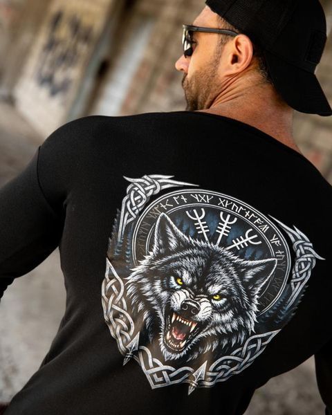 Лонгслів на флісі з принтом Wolf чорний розмір M buy97323frs-M фото
