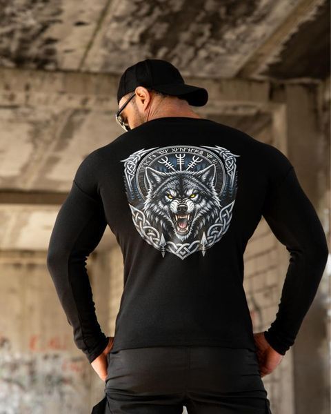 Лонгслів на флісі з принтом Wolf чорний розмір M buy97323frs-M фото