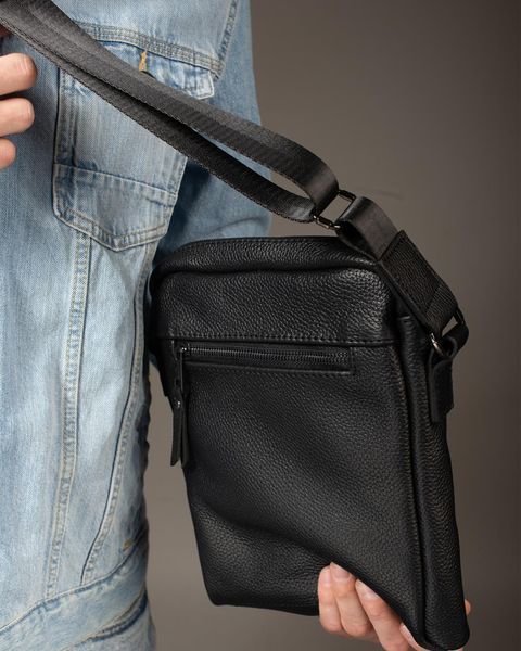 Шкіряна Сумка Skill Tablet через плече чорна розмір 27 х 23 х 5 см SKL-004frs фото