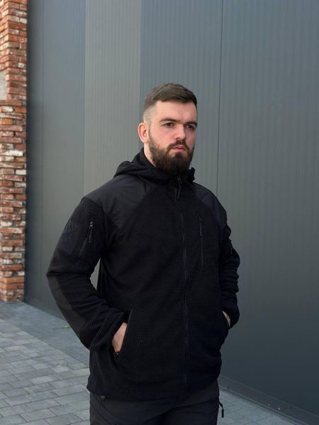 Флісова Кофта R-Military GEN ІІ з капюшоном та липучками під шеврони чорна розмір S for01693frs-S фото