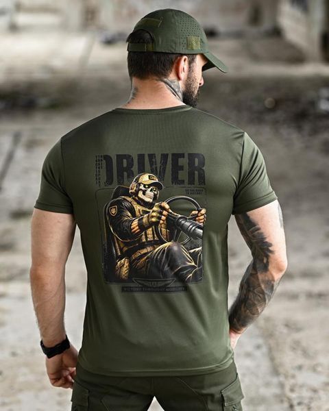 Футболка Selion CoolMax з принтом Driver олива розмір M buy96417frs-M фото