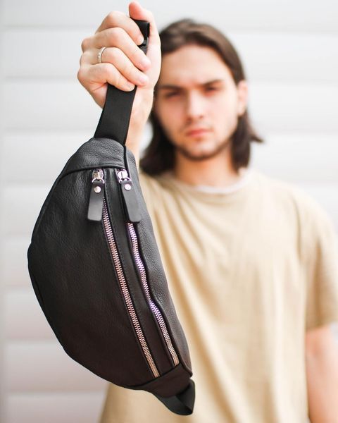 Шкіряна Сумка-Бананка Skill Dables чорна 16 х 31 х 8 см SL002frs фото